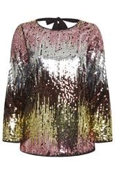 YOURS LONDON Curve Pink Bow Back Ombre Sequin Top