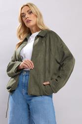 YOURS Plus Size Khaki Green Faux Suede Bomber Jacket | Yours Clothing 3
