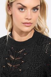YOURS Plus Size Black Pointelle Knitted Jumper | Yours Clothing 5