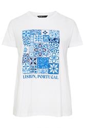 YOURS Curve White & Blue 'Lisbon Portugal' Graphic T-Shirt