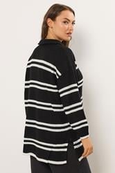 YOURS Plus Size Black Stripe Quarter Zip Jumper | Yours Clothing 2