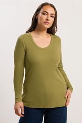 YOURS Plus Size Green Ribbed Scoop Neck Top | Yours Clothing 3
