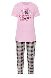 YOURS Plus Size Pink Gingham Bow Wide Leg Pyjama Set | Yours Clothing 5