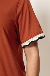 YOURS Plus Size Burnt Orange Metallic Crochet Trim T-Shirt | Yours Clothing 4