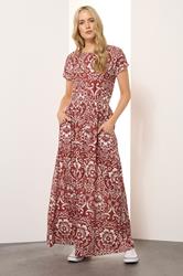 LTS Tall Red Floral Paisley Shirred Waist Maxi Dress | Long Tall Sally 3