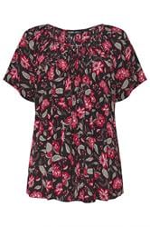 YOURS Curve Black Floral Pintuck Blouse