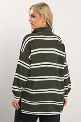 YOURS Plus Size Khaki Green Stripe Quarter Zip Jumper 2