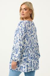 YOURS Plus Size Blue Paisley Print Ruffle Blouse | Yours Clothing 2