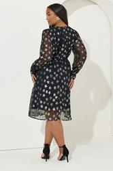 YOURS Plus Size Black Metallic Star Mini Dress | Yours Clothing 4
