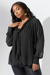 YOURS LONDON Plus Size Black Pintuck Bow Tie Blouse | Yours Clothing 3