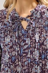 LTS Tall Purple Floral Tie Neck Pintuck Blouse | Long Tall Sally 4