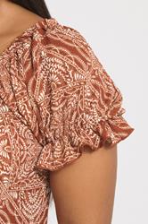 YOURS Plus Size Rust Brown Paisley Textured Milkmaid Dress | Yours Clothing 4
