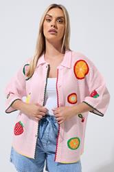 LIMITED COLLECTION Plus Size Pink Fruit Knitted Shirt | Yours Clothing 2
