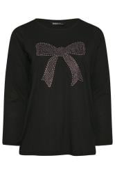YOURS Plus Size Black Diamante Bow Long Sleeve Top | Yours Clothing 5
