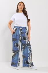 YOURS Plus Size Blue Bandana Print Belted Wide Leg Trousers | Yours Clothing 1