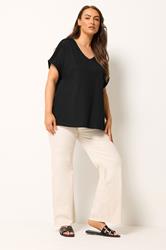 YOURS Plus Size Black Lattice Grown On Sleeve T-Shirt | Yours Clothing 1