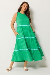 YOURS Plus Size Green Swirl Trim Tiered Maxi Dress | Yours Clothing 3