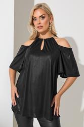 YOURS LONDON Plus Size Black Metallic Chain Detail Top | Yours Clothing 3