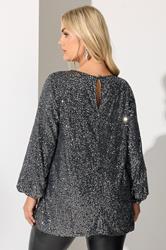 YOURS LONDON Plus Size Silver Sequin Keyhole Top | Yours Clothing 2