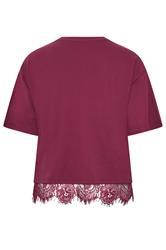 LIMITED COLLECTION Plus Size Burgundy Red Oversized Lace Hem T-Shirt | Yours Clothing 2