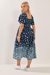 YOURS Plus Size Navy Blue Floral Shirred Maxi Dress | Yours Clothing 2