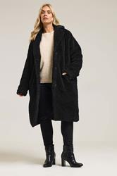 YOURS Plus Size Black Teddy Borg Midi Coat | Yours Clothing 3