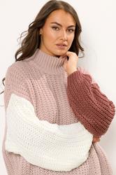 YOURS Plus Size Natural Brown Colourblock Knitted Jumper | Yours Clothing 4