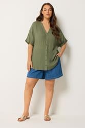 YOURS Plus Size Green Dobby Notch Neck Blouse | Yours Clothing 1
