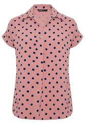 YOURS Curve Pink Polka Dot Pleat Front Shirt