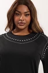 YOURS Plus Size Black Studded Oversized T-Shirt | Yours Clothing 1