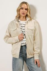 LTS Tall Women's Cream Faux Suede Funnel Neck Jacket | Long Tall Sally 3