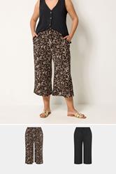 YOURSET Plus Size 2 PACK Black Leopard Textured Culottes | Yours Clothing 1