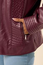 YOURS Plus Size Burgundy Red Biker Faux Leather Jacket | Yours Clothing 4