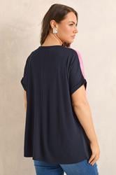 EVANS Plus Size Navy Blue & Pink Blurred Top 2