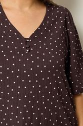 YOURS Plus Size Chocolate Brown Polka Dot Puff Sleeve Top | Yours Clothing 4