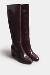 LTS Burgundy Red Patent Knee High Block Boots