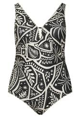 YOURS Curve Black Postcard Blanket Stitch Plunge Swimsuit