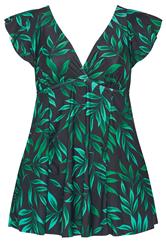 YOURS Curve Black Leaf Print Swimdress