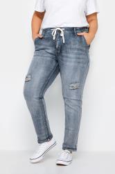 Evans Blue Washed Distressed Drawstring Jeans 1