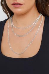 Silver Tone Triple Layer Diamante Necklace | Yours Clothing 1