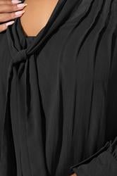 YOURS LONDON Plus Size Black Pintuck Bow Tie Blouse | Yours Clothing 4