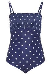 YOURS Plus Size Navy Blue Polka Dot Shirred Swimsuit | Yours Clothing 7