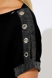 YOURS Plus Size Black Eyelet Shimmer Detail Top | Yours Clothing 4