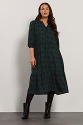 EVANS Plus Size Black Geometric Print Half Placket Dress | Evans 3