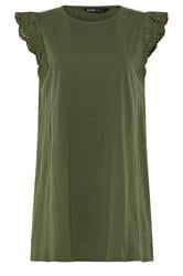 YOURS Curve Khaki Green Broderie Frill Vest Top