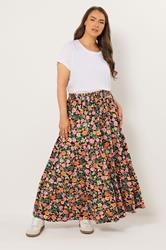 YOURS Plus Size Black Floral Tiered Skirt | Yours Clothing 3