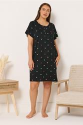 YOURS Plus Size Black Heart Placket Nightdress | Yours Clothing 3