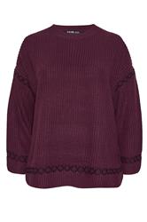 YOURS Curve Burgundy Red Contrast Blanket Stitch Jumper