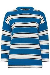 YOURS Curve Blue Stripe Knitted Jumper