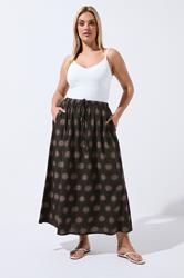 LIMITED COLLECTION Plus Size Dark Brown Sun Print Linen Maxi Skirt | Yours Clothing 3